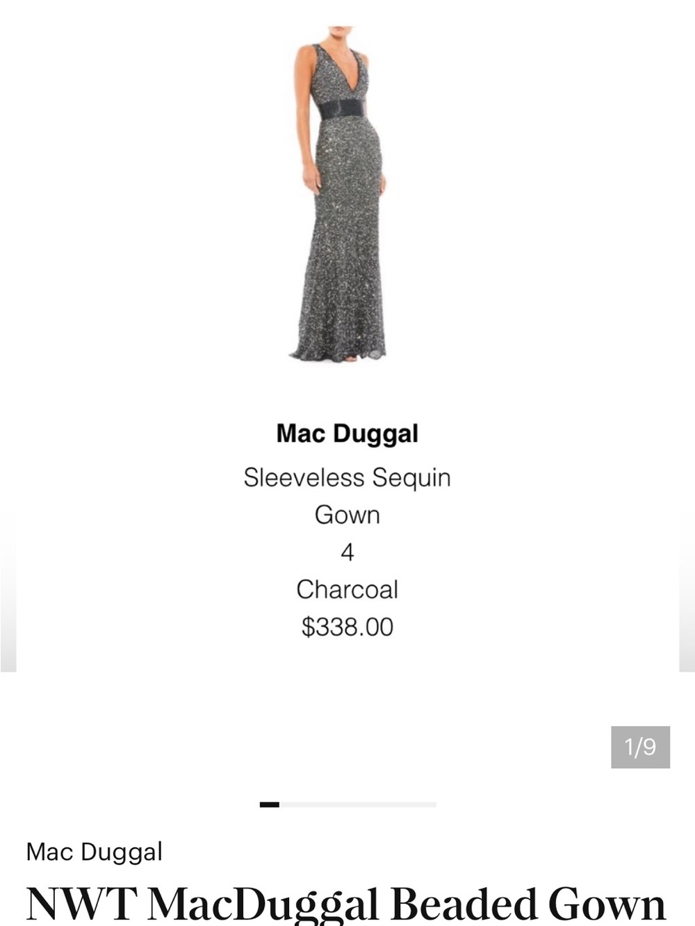 Mac Duggal Charcoal Sequin V-Neck Evening Gown